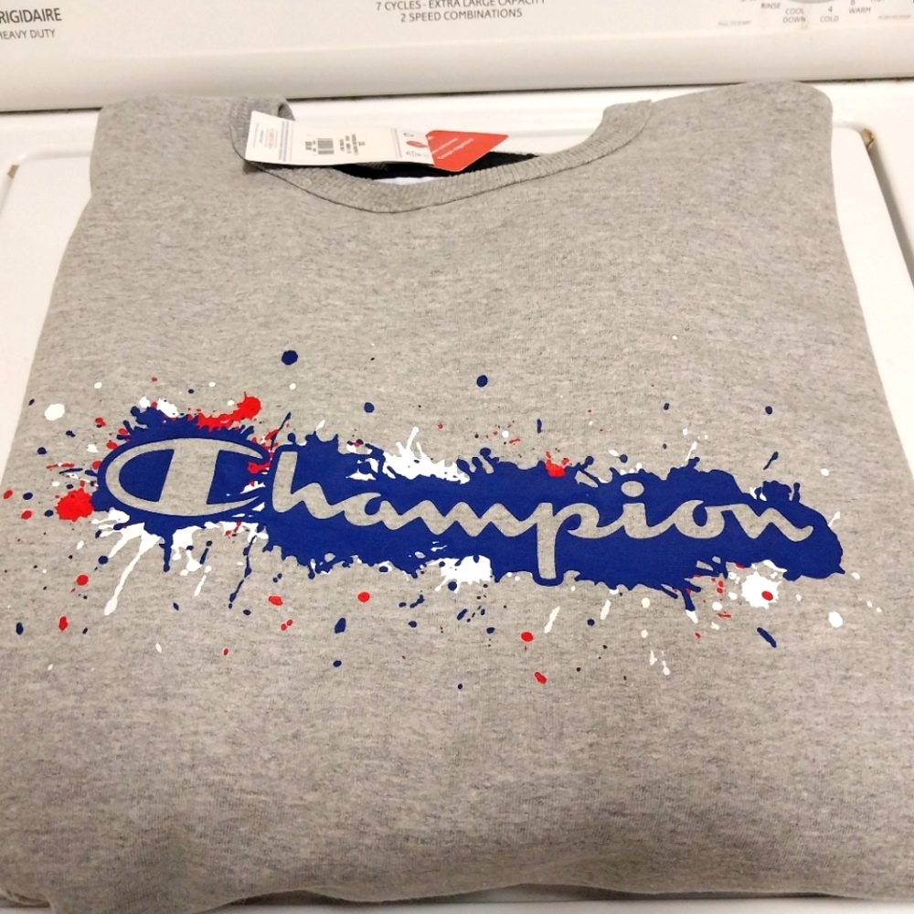 NWT:  Champion Heather Gray Sweatshirt with Vibrant Blue Logo